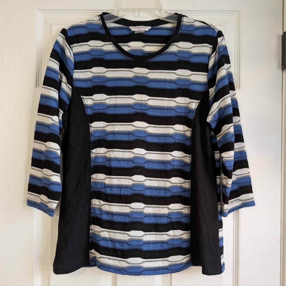 Allison Daley Blue and Black Striped 3/4 Sleeve Shirt Size MP